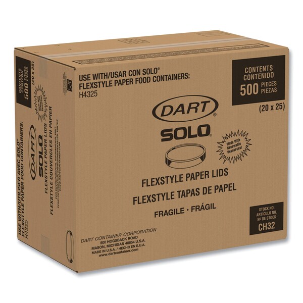 Solo Flexstyle Double Sided Poly Paper Lid, For 32 oz Food Containers, 4.6 in. Dia.x0.7 in.h, White, 500PK - CA32A-4000