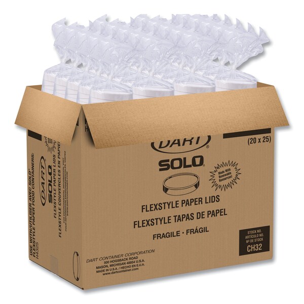 Solo Flexstyle Double Sided Poly Paper Lid, For 32 oz Food Containers, 4.6 in. Dia.x0.7 in.h, White, 500PK - CA32A-4000