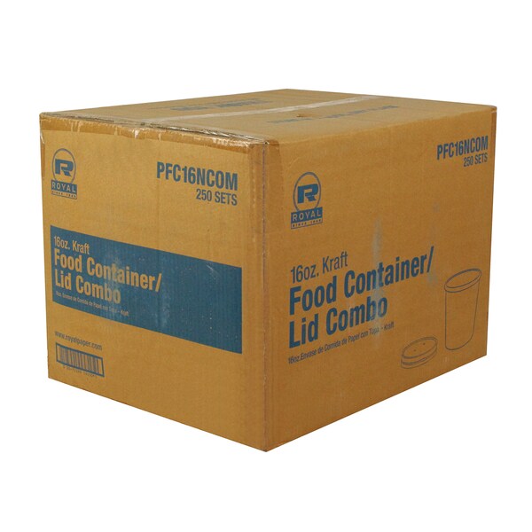 Amercareroyal Royal 16 oz. Kraft Paper Food Container And Lid Combo, PK250 - PFC16NCOM