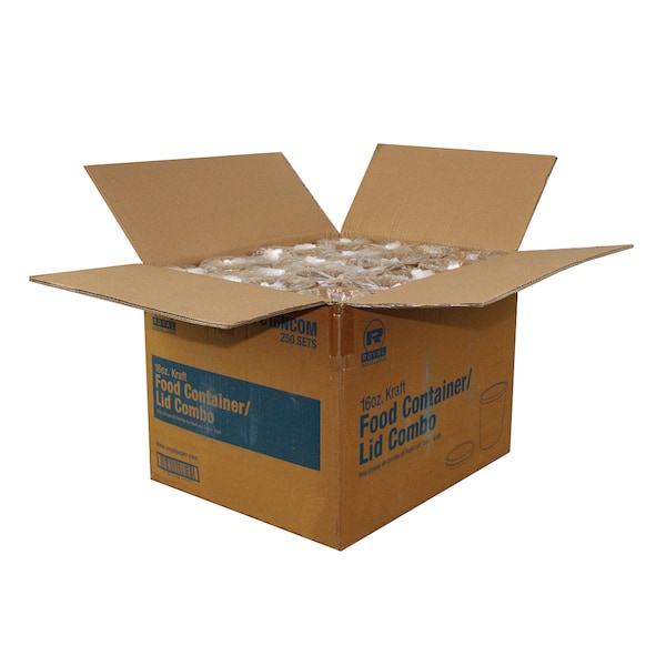 Amercareroyal Royal 16 oz. Kraft Paper Food Container And Lid Combo, PK250 - PFC16NCOM