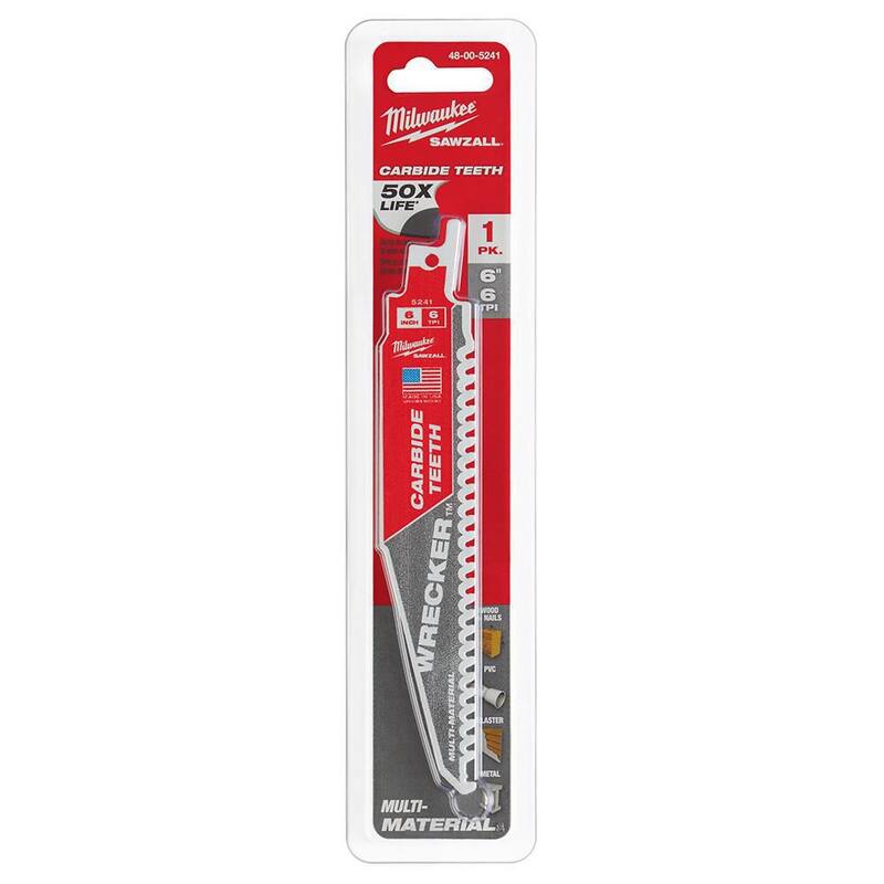 Sierra de sable de dientes de carburo Milwaukee 6 in. 6 TPI WRECKER para corte de múltiples materiales (1 paquete) - 48-00-5241
