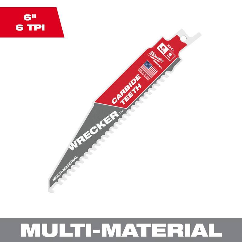 Sierra de sable de dientes de carburo Milwaukee 6 in. 6 TPI WRECKER para corte de múltiples materiales (1 paquete) - 48-00-5241