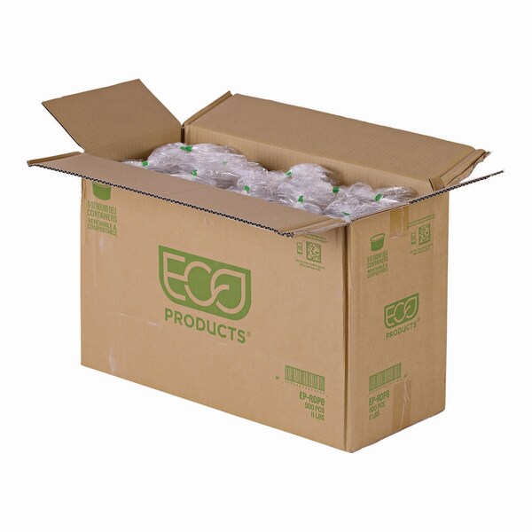 Eco-Products Renewable and Compostable Round Deli Containers, 8 oz, Clear, Plastic, 500PK - EP-RDP8