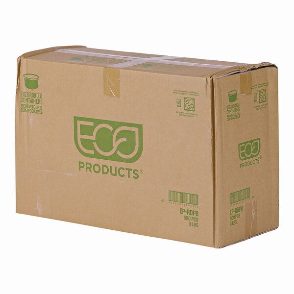 Eco-Products Renewable and Compostable Round Deli Containers, 8 oz, Clear, Plastic, 500PK - EP-RDP8