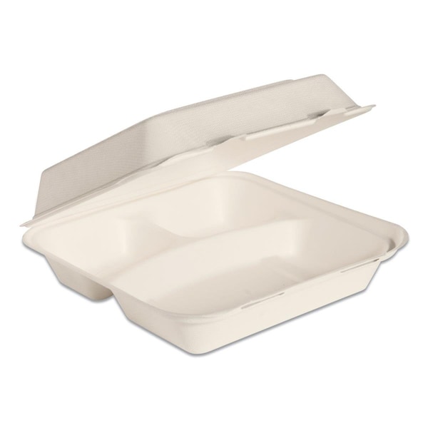 Dart 9 in. 3-Compartment Bare Eco-Forward Bagasse Hinged Lid Container, Ivory - SCCHC9CSC2050