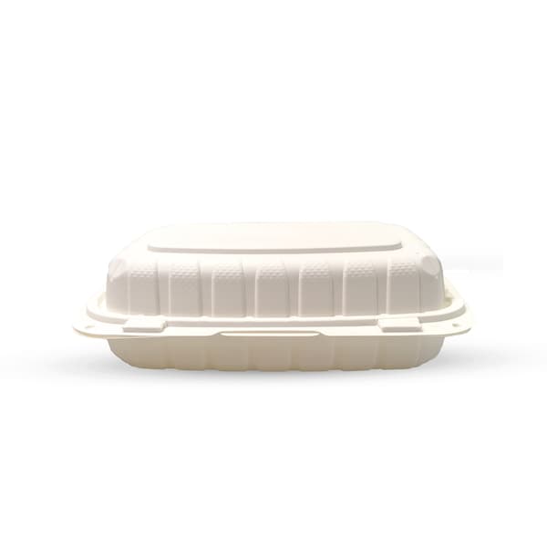 Empress Earth Hinged Container Mineral Filled PP 9 in. x 6 in. x 3 in. Hoagie Natural, 25PK - EPPHL-96