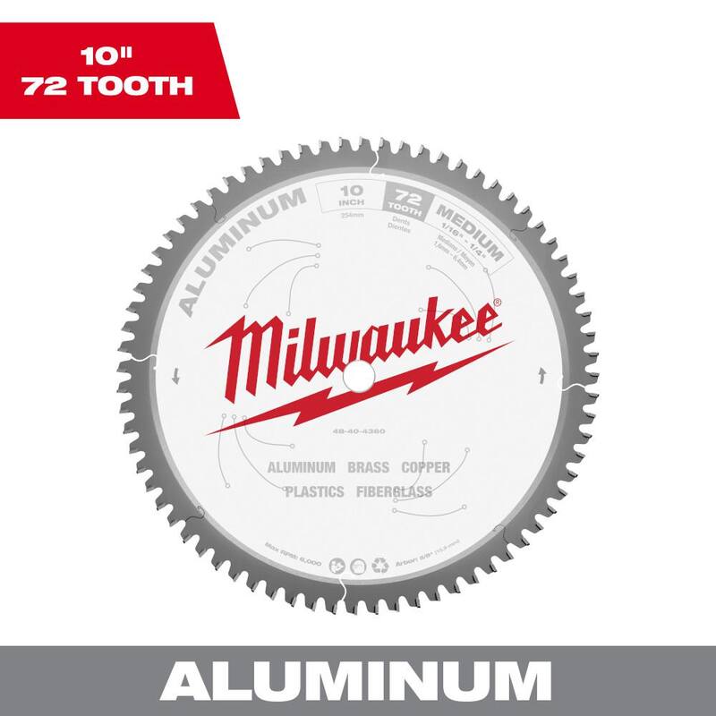 Hoja de sierra circular para corte de aluminio con 72 dientes de carburo de 10 pulgadas de Milwaukee - 48-40-4360