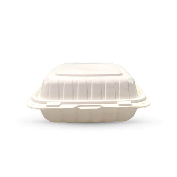 Empress Earth Hinged Container Mineral Filled PP 8 in. x 8 in. x 3 in. Natural 3-Compartment, 25PK - EPPHL-83