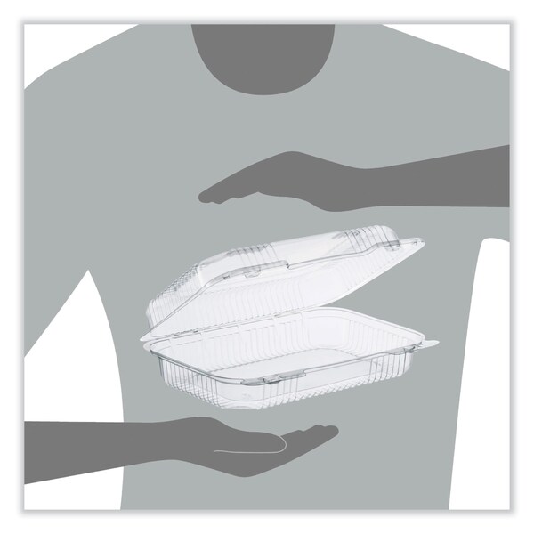 Dart StayLock Clear Hinged Lid Containers, 6.8 x 9.4 x 2.6, Clear, Plastic, 250PK - PET32UT1