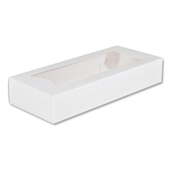 Sct Window Bakery Boxes w/Attached Flip Top, 4-Corner Beers Design, 12.5x5.5x2.25, White, Paper, 200PK - SCH 24243