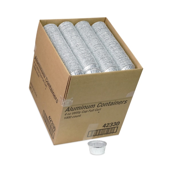Pactiv Evergreen Aluminum Take-Out Container, 4 oz, 2.94 in. Diameter x 1.66 in.h, Silver, 1000PK - PAC 42330