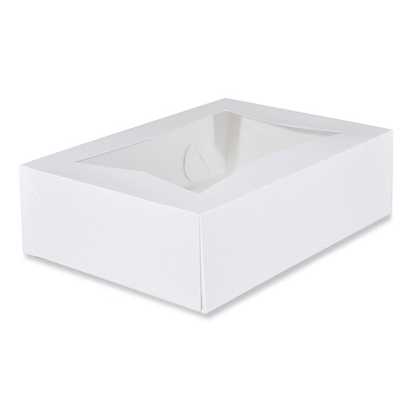 Sct White Window Bakery Boxes w/Attached Flip Top, 4-Corner Beers Design, 14x10x4, White, Paper, 100PK - SCH 24263
