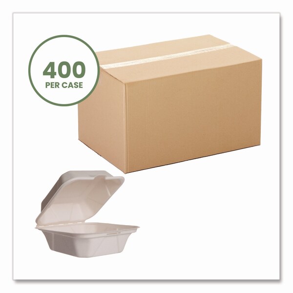 Vegware Nourish Molded Fiber Takeout Containers, 5.9 x 5.9 x 2.9, White, Sugarcane, PK400 - WH-6HW