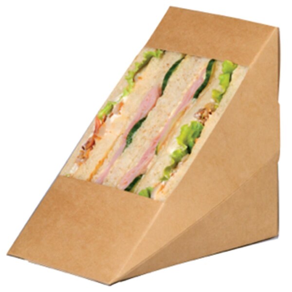 Packnwood Kraft Sandwich Wedge Box with Window - 4.8 x 1.0 x 4.8 in. - 209KCK2612