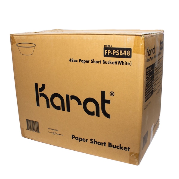 Karat Food Bucket, 48 oz, 7.99in. Dia x 2.4in.h, White, Paper, 270PK - FP-PSB48
