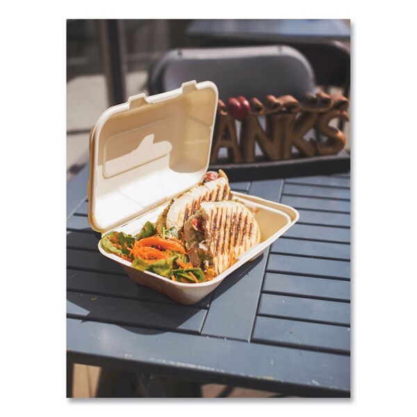 Vegware Nourish Molded Fiber Takeout Containers, 6.1 x 9 x 2.9, Natural, Sugarcane, PK200 - VA-SH89N