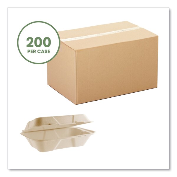 Vegware Nourish Molded Fiber Takeout Containers, 6.1 x 9 x 2.9, Natural, Sugarcane, PK200 - VA-SH89N