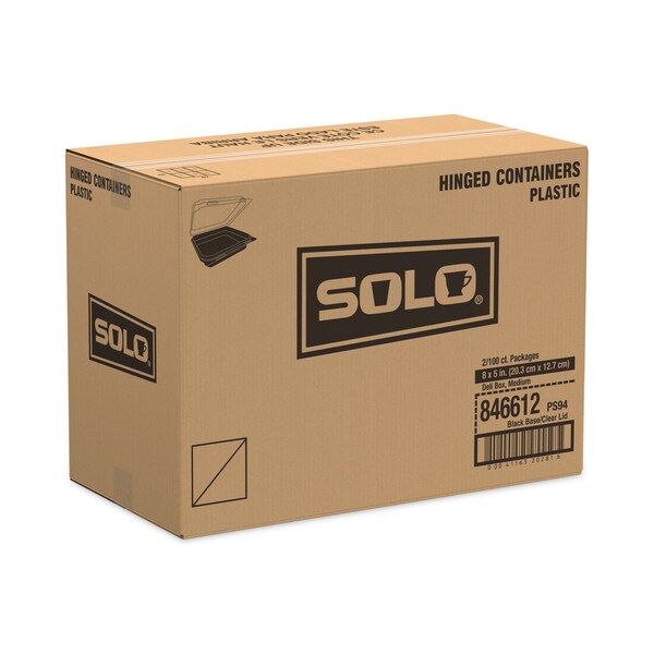 Solo Creative Carryouts Hinged Plastic Hot Deli Boxes, 24 oz, 7.87 x 5.4 x 2.1, Black/Clear, 200PK - 846612-PS94
