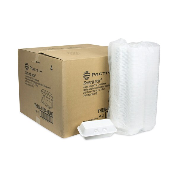 Pactiv SmartLock Foam Hinged Container, Med, 8.75x4.5x3.13, 1-Cmp, Wht, PK440 - YHLW01840000