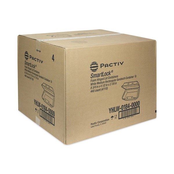 Pactiv SmartLock Foam Hinged Container, Med, 8.75x4.5x3.13, 1-Cmp, Wht, PK440 - YHLW01840000