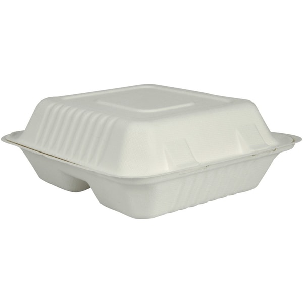 Abena Containers, To-Go, Three-Compartment Clam Shell Meal Box w/ Hinged Lid - 1999904381