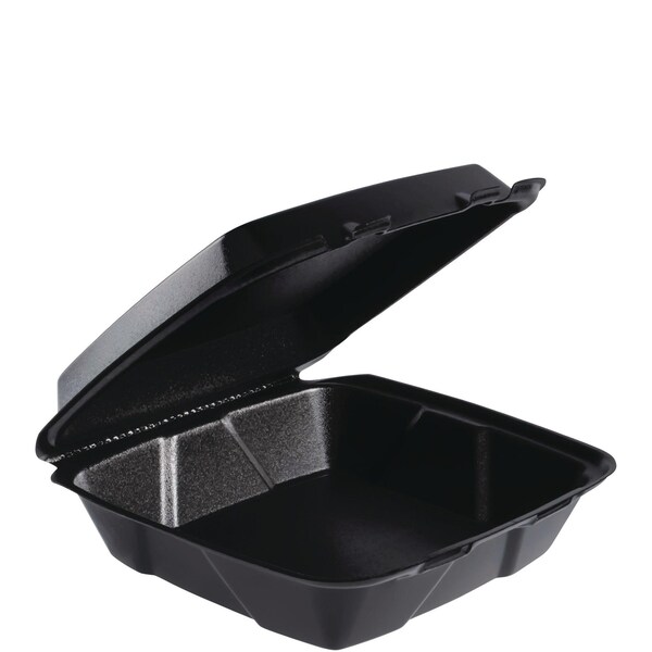 Dart Insulated Foam Hinged Lid Containers, 1-Compartment, 9.01 x 9.4 x 3.1, Black, 200PK - 90HTPFB1R