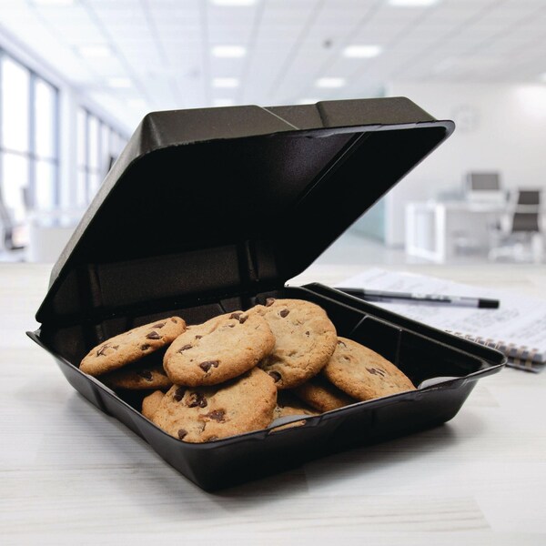 Dart Insulated Foam Hinged Lid Containers, 1-Compartment, 9.01 x 9.4 x 3.1, Black, 200PK - 90HTPFB1R