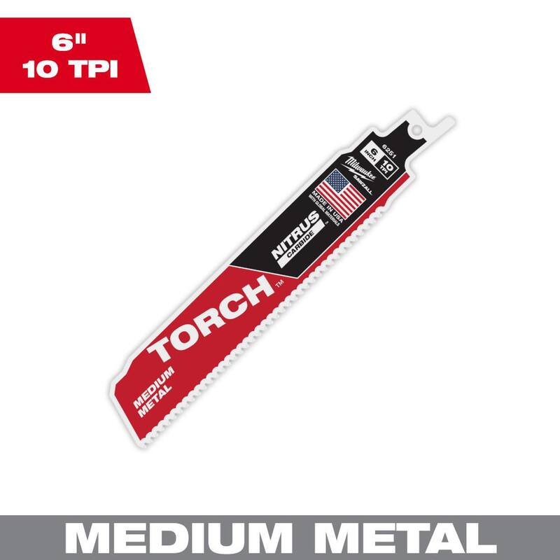 Milwaukee 6 pulgadas 10 TPI TORCH Nitrus Carbide Teeth Hoja de sierra reciprocante para cortar metal de tamaño mediano - 48-00-6251