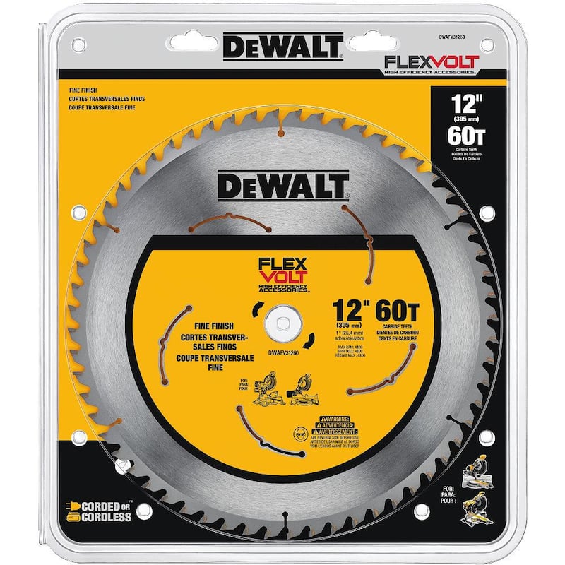 DEWALT FLEXVOLT 12 pulgadas 60 dientes sierra de inglete con punta de carburo - DWAFV31260