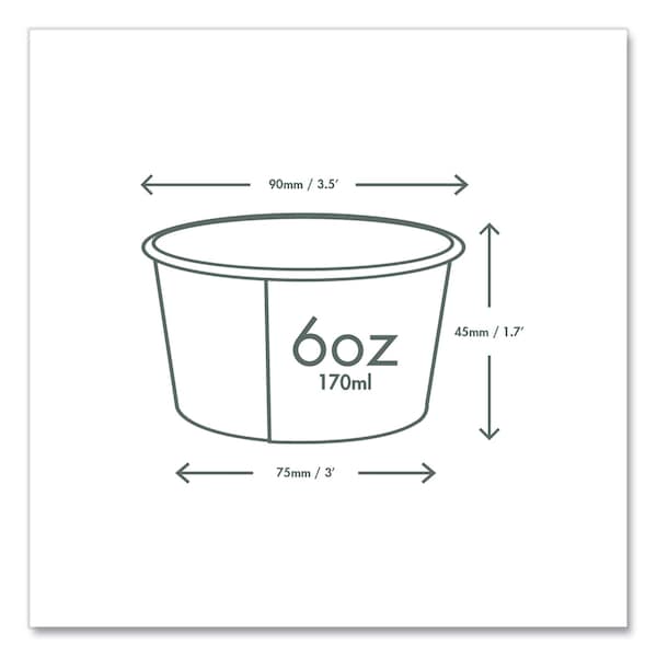 Vegware Soup Containers, 6 oz, 3.5" Diameter x 1.7"h, Green/White, Paper, PK1000 - SC-06G