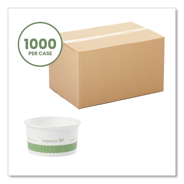 Vegware Soup Containers, 6 oz, 3.5" Diameter x 1.7"h, Green/White, Paper, PK1000 - SC-06G