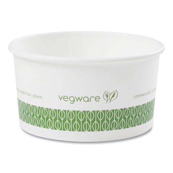 Vegware Soup Containers, 6 oz, 3.5" Diameter x 1.7"h, Green/White, Paper, PK1000 - SC-06G