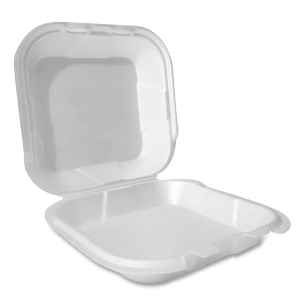 Plastifar Foam Hinged Lid Container, Secure Two Tab Latch, Poly Bag, 8 x 8.56 x 2.76, White, 200PK - 12091