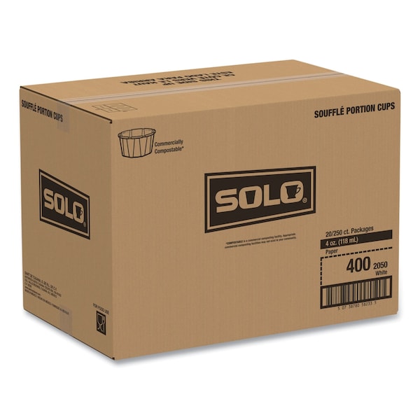 Solo Paper Portion Cups, ProPlanet Seal, 4 oz, White, 250/Bag, 20 Bags/Carton, 5000PK - 400-2050