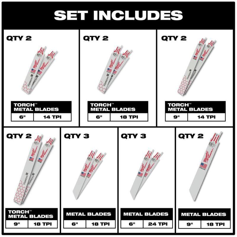 Juego de hojas de sierra alternativa bimetálicas para corte de madera y metal Milwaukee SAWZALL (26 piezas) - 49-22-1110-49-22-1216