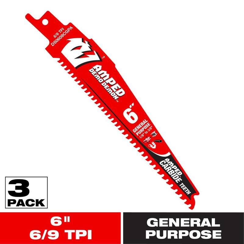 DIABLO 6 pulgadas 6/9 TPI AMPED Demo Demon Carbide Teeth Hojas de sierra reciproca para cortes de propósito general - DS0609CGPA3.
