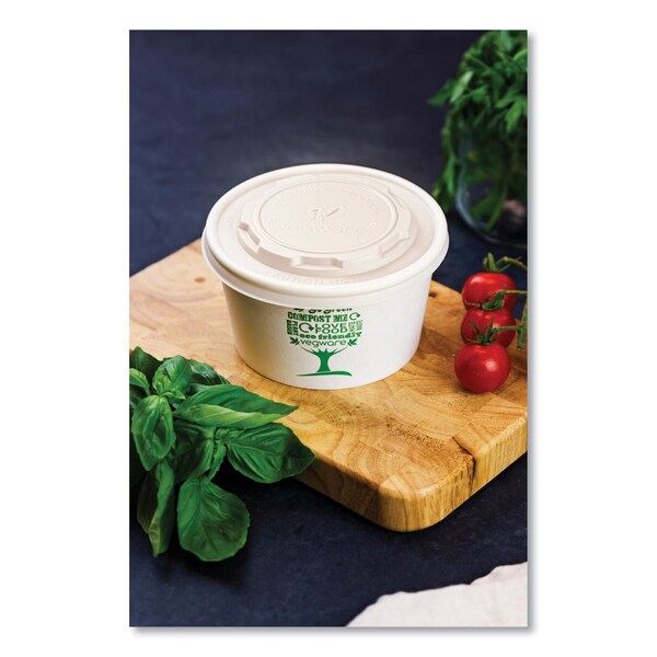 Vegware 115-Series Flat Hot Lids, For Use With 115-Series Soup Containers, White, Plastic, PK500 - VLID115S