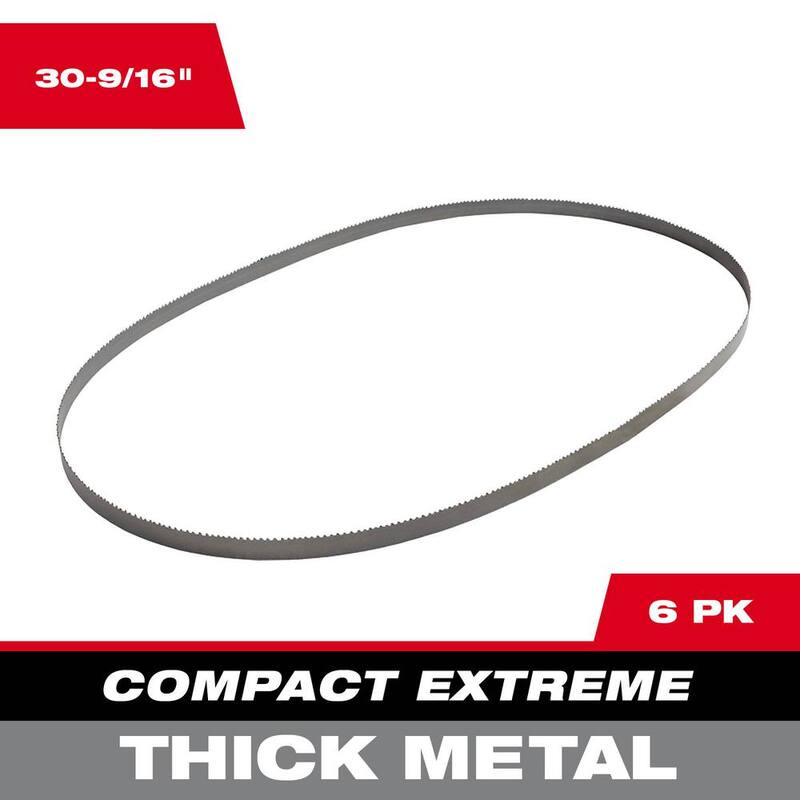 Hoja de sierra de cinta para cortar material metálico grueso extremo y compacto de Milwaukee 30-9/16 pulgadas 8/10 TPI (paquete de 6) para sierra de cinta M12 FUEL - 48-39-0630-48-39-0630.