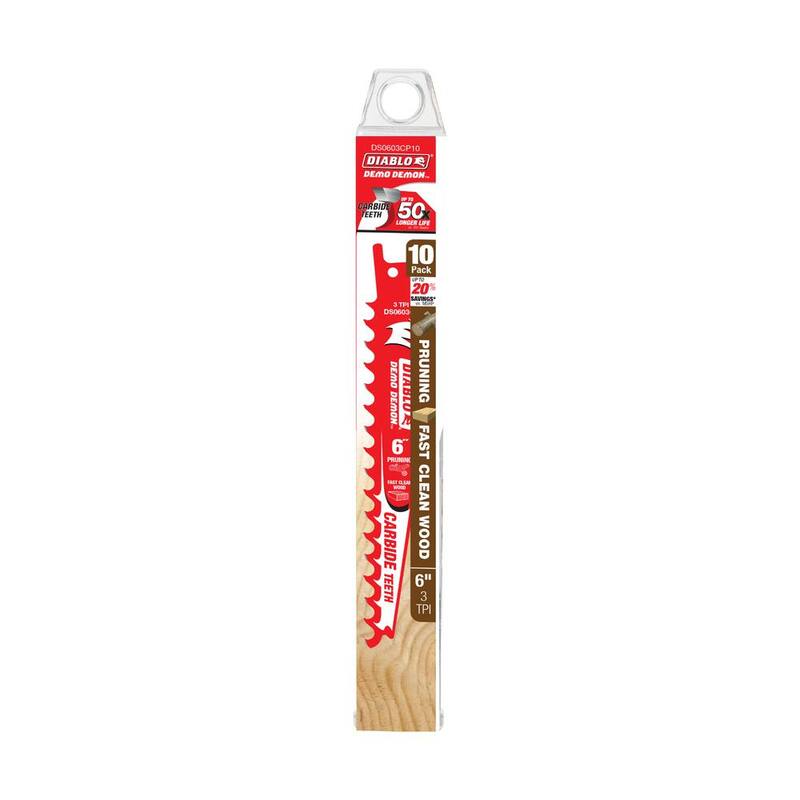 Cuchillas reciprocas de carburo DIABLO 6 pulgadas 3 TPI Demo Demon para poda y corte limpio de madera (paquete de 10) - DS0603CP10