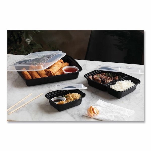 Pactiv Evergreen VERSAtainer Microwavable Containers, Rectangle, 58 oz, 8.5 x 11.5 x 2.5, Black/Clear, Plastic, 150PK - NC989B