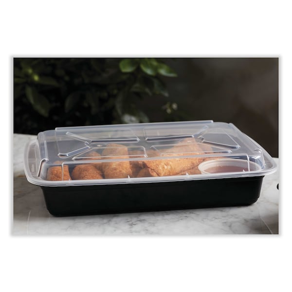 Pactiv Evergreen VERSAtainer Microwavable Containers, Rectangle, 58 oz, 8.5 x 11.5 x 2.5, Black/Clear, Plastic, 150PK - NC989B