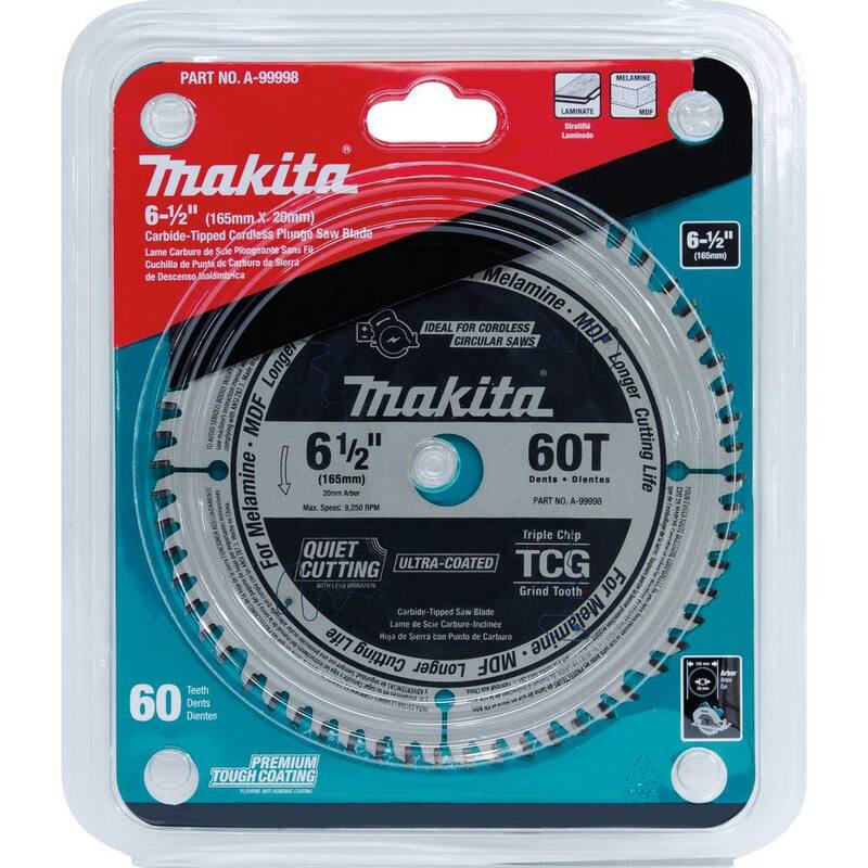 Makita 6-1/2 in. 60T (TCG) Hoja de sierra de inmersión con punta de carburo para MDF y laminado - A-99998