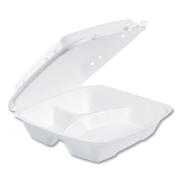 Dart Insulated Foam Hinged Lid Containers, 3-Compartment, 9.01 x 9.4 x 3.1, White, 200PK - 90HTPF3VR