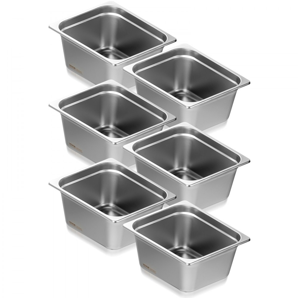 VEVOR 6 Pack Hotel Pans, 1/2 Size Anti-Jam Steam Pan, 0.8mm Thick Stainless Steel Restaurant Steam Table Pan, 6-Inch Deep Commercial Table Pan, Catering Storage Food Pan, for Industrial & Scientific - 12BCCPBXG6JTH1L7WV0