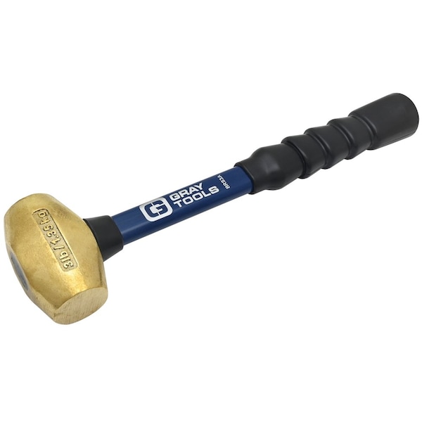 Gray Tools Gray Tools 3lb. Brass Hammer, Fiberglass Super Grip Handle - BRS3A
