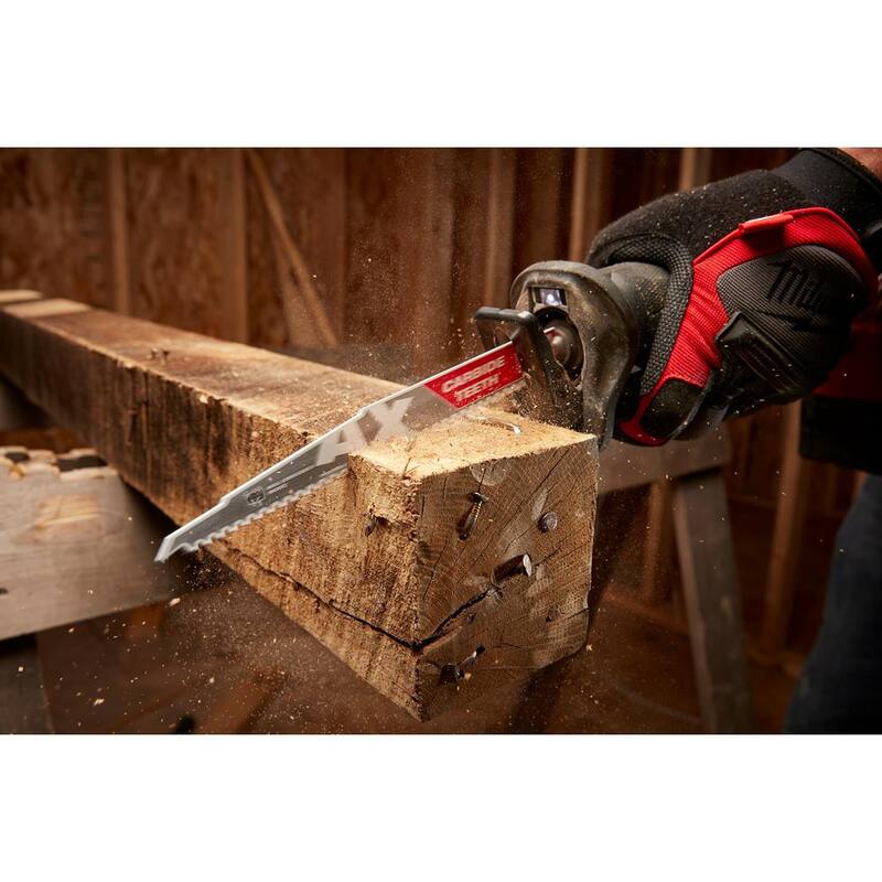 Milwaukee 12 pulgadas 5 TPI AX Carbide Teeth Demolición de uñas incrustadas en madera Hojas de sierra alternativa SAWZALL (paquete de 5) - 48-00-5527