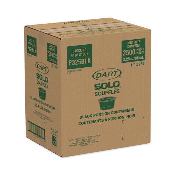 Dart Plastic Souffle Portion Cups, 3 1/4 oz., Black, PK2500 - P325BLK