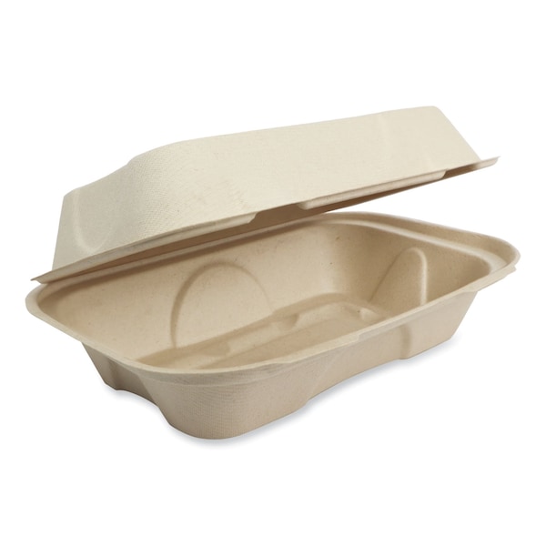World Centric Fiber Hinged Containers, Hoagie Box, 9.2 x 6.4 x 3.1, Natural, Paper, 500PK - TO-SC-UHB-LFP