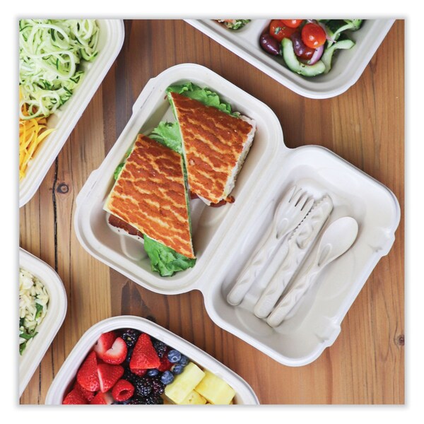 World Centric Fiber Hinged Containers, Hoagie Box, 9.2 x 6.4 x 3.1, Natural, Paper, 500PK - TO-SC-UHB-LFP