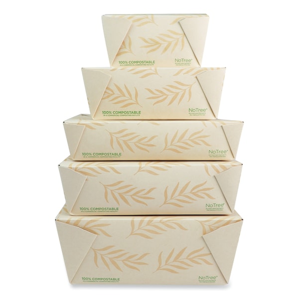World Centric No Tree Folded Takeout Containers, 95 oz, 6.5 x 8.7 x 3.5, Natural, Sugarcane, 160PK - TO-NT-4